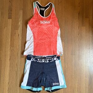 OAS Women's Coral Athletic Tank and Navy Shorts Set